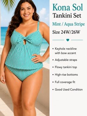 Kona Sol Mint & Aqua Stripe Tankini Set size 24